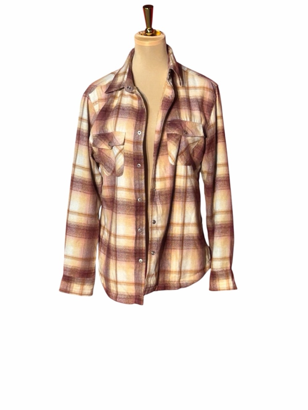 Stillwater Supply Co Plaid Teddy Shacket Jacket Medium Brown Cream